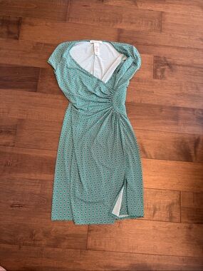 Laundry by Design Teal Geometric Midi Wrap Dress